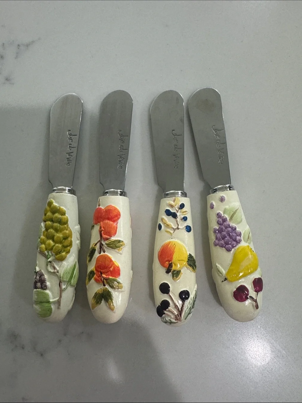 Vintage Joie de Vivre Ceramic Handle Butter Knife cheese spreader Set
